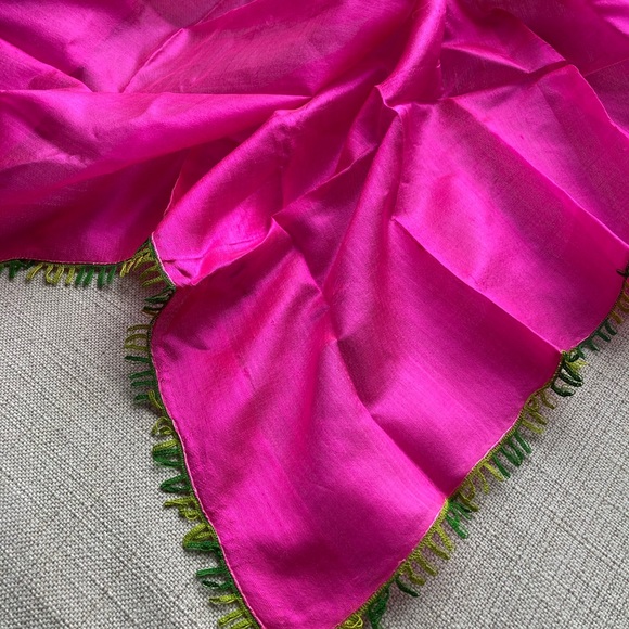 Accessories - Vintage, Raw Silk Scarf, Hand Crocheted Edges, Pink